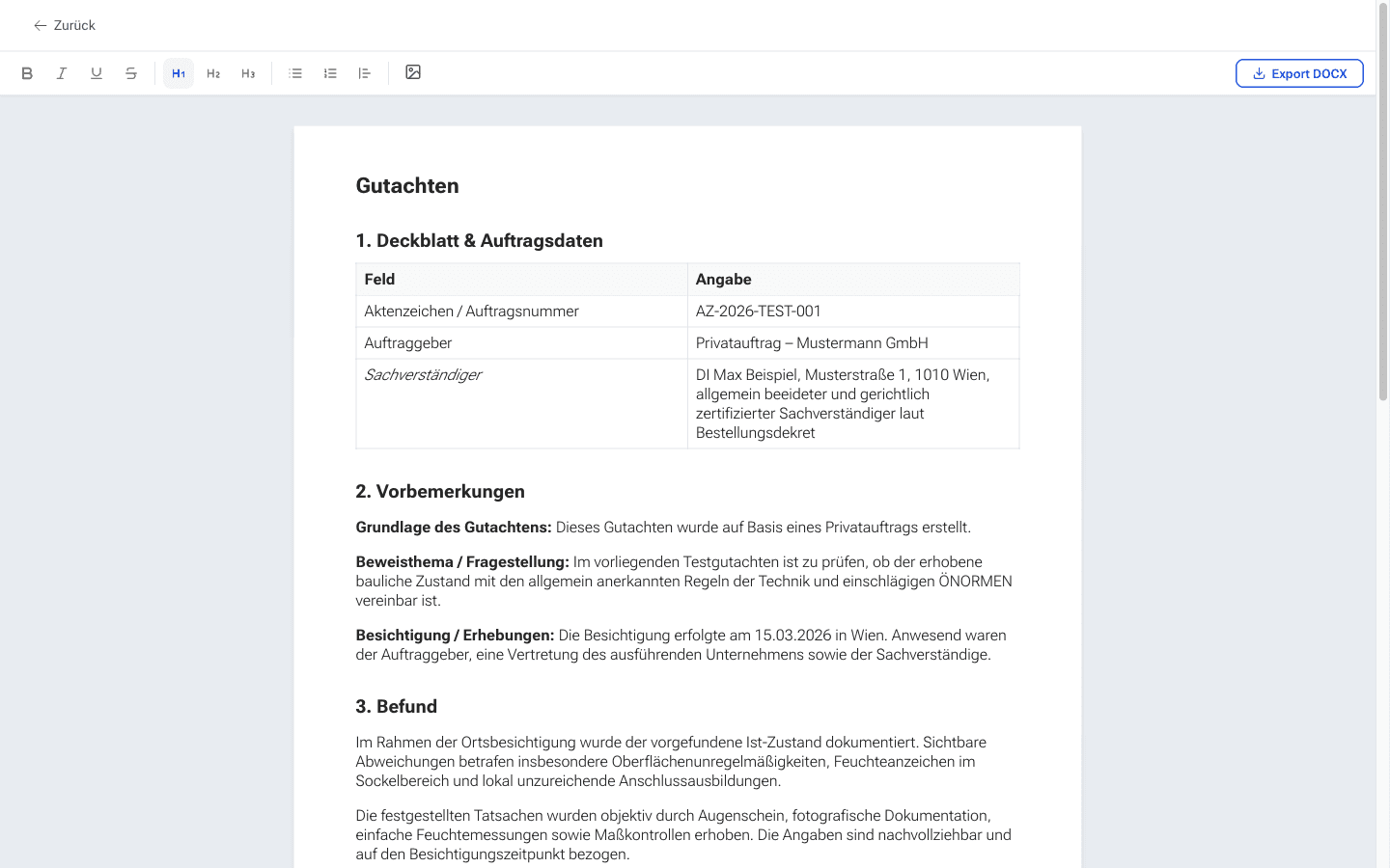 Gutachten Studio Editor – Gutachten bearbeiten und exportieren
